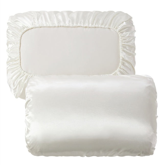 Beige Silky Satin Pillowcase Pair - Smooth for Hair & Skin, Elastic Fitted (46x70+16cm).
