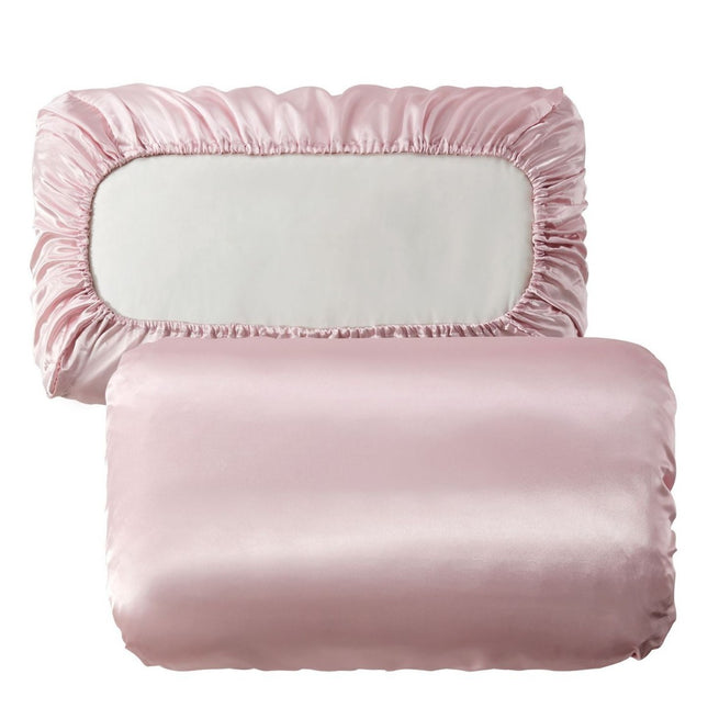 Pink Silky Satin Pillowcase Pair - Smooth for Hair & Skin, Elastic Fitted (46x70+16cm).