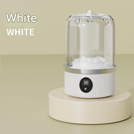 White Travel-Friendly Mini Washing Machine - USB Powered, Automatic, for Small Loads.