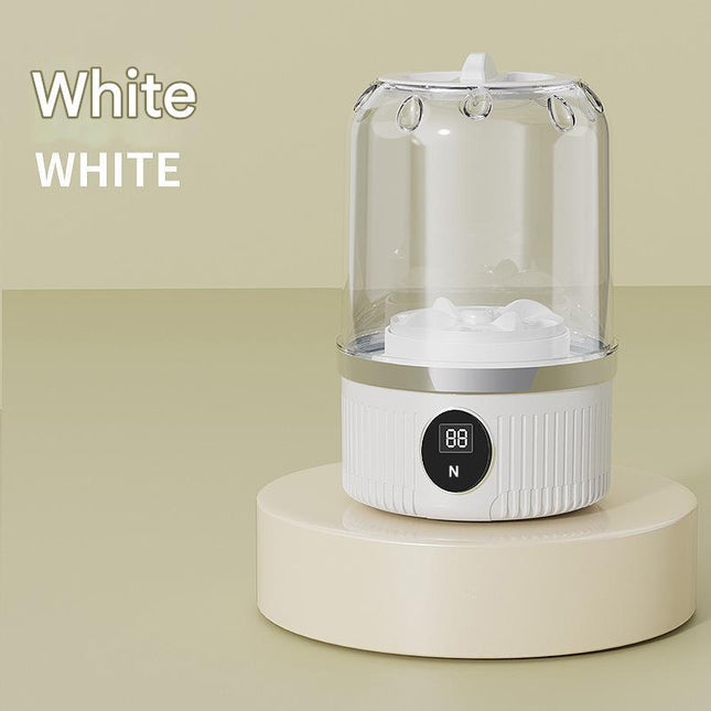 White Travel-Friendly Mini Washing Machine - USB Powered, Automatic, for Small Loads.