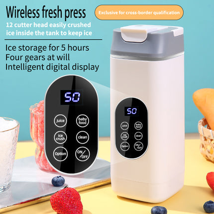 Black Rechargeable Travel Blender Cup - 12 Blades, Digital Display, Self-Cleaning.