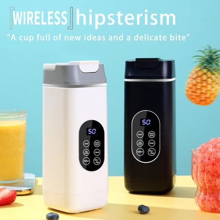 Black Rechargeable Travel Blender Cup - 12 Blades, Digital Display, Self-Cleaning.
