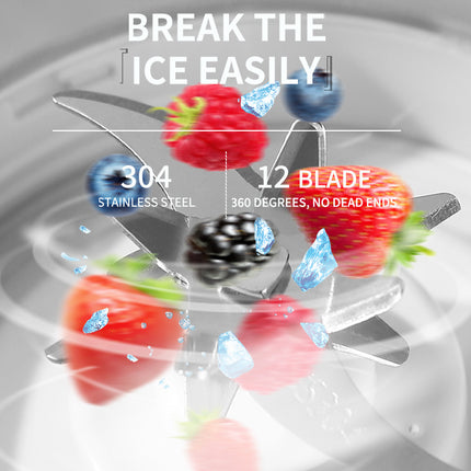 Black Rechargeable Travel Blender Cup - 12 Blades, Digital Display, Self-Cleaning.