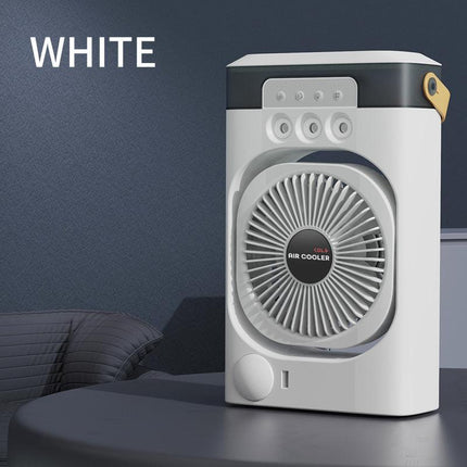 White 3-in-1 Portable Air Cooler Fan - Desktop Humidifier & LED Light, Nano Mist.