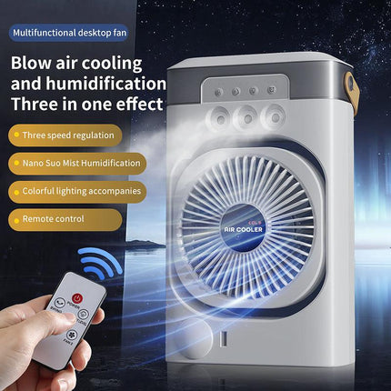 White 3-in-1 Portable Air Cooler Fan - Desktop Humidifier & LED Light, Nano Mist.