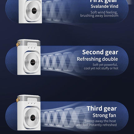White 3-in-1 Portable Air Cooler Fan - Desktop Humidifier & LED Light, Nano Mist.