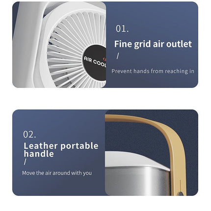 White 3-in-1 Portable Air Cooler Fan - Desktop Humidifier & LED Light, Nano Mist.