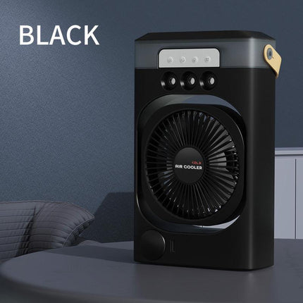 Black 3-in-1 Portable Air Cooler Fan - Desktop Humidifier & LED Light, Nano Mist.