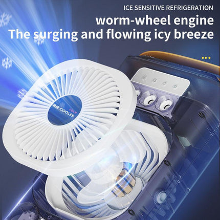 Black 3-in-1 Portable Air Cooler Fan - Desktop Humidifier & LED Light, Nano Mist.