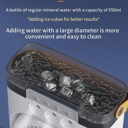 Black 3-in-1 Portable Air Cooler Fan - Desktop Humidifier & LED Light, Nano Mist.