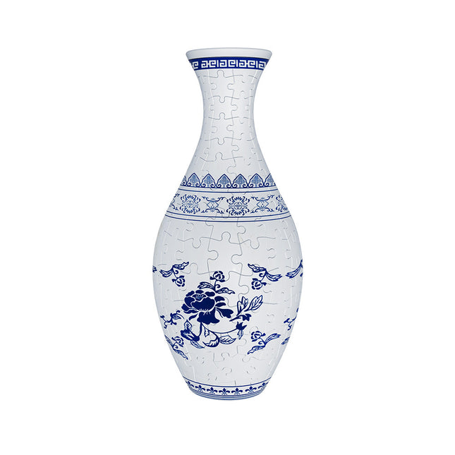 Unique 3D Puzzle Vase with Built-in Water Holder - Fun DIY Project (Blue and White).