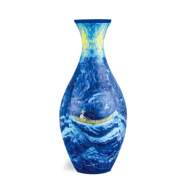 Unique 3D Puzzle Vase with Built-in Water Holder - Fun DIY Project (Blue Boat).
