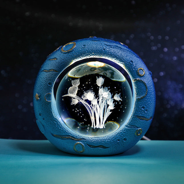 Celestial Ring LED Crystal Ball Lamp - 3D Engraving, Unique Gift (Tulip).