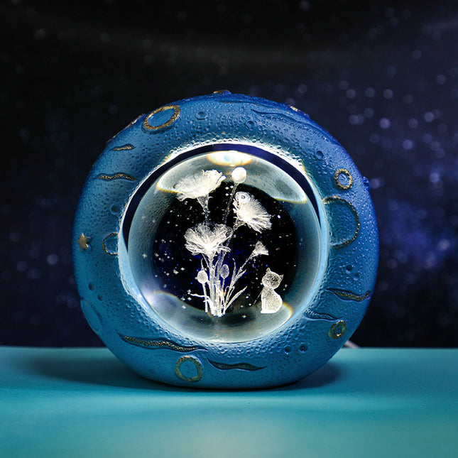 Celestial Ring LED Crystal Ball Lamp - 3D Engraving, Unique Gift (Carnation).
