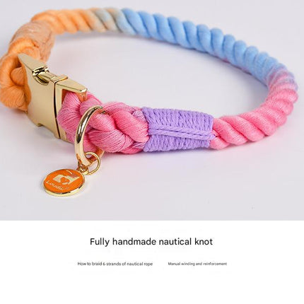 Handmade Rope Dog Collar and Leash Set - Colorful Woven Cotton (Dark green - Size XL).