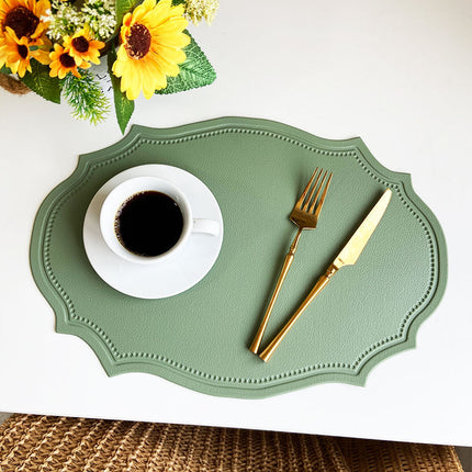 4 pcs Retro Faux Leather Placemat - Waterproof & Oil-Proof Dining Table Mat ( Bean Green).