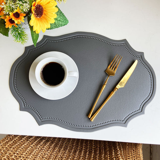 4 pcs Retro Faux Leather Placemat - Waterproof & Oil-Proof Dining Table Mat (Dark gray).
