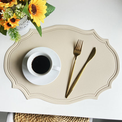 4 pcs Retro Faux Leather Placemat - Waterproof & Oil-Proof Dining Table Mat (Beige).