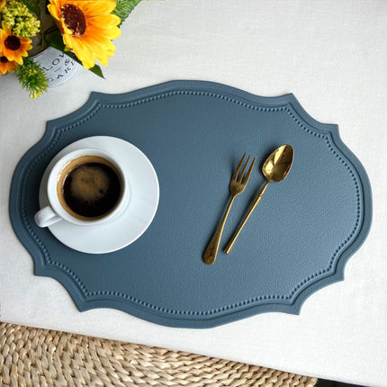 4 pcs Retro Faux Leather Placemat - Waterproof & Oil-Proof Dining Table Mat (Light blue).