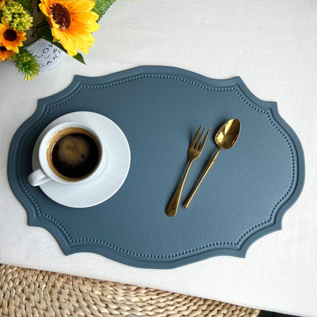 4 pcs Retro Faux Leather Placemat - Waterproof & Oil-Proof Dining Table Mat (Light blue).