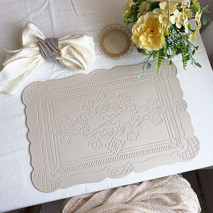 4 pcs Decorative Faux Leather Placemats - Unique Shape, Beautiful Packaging (Beige).