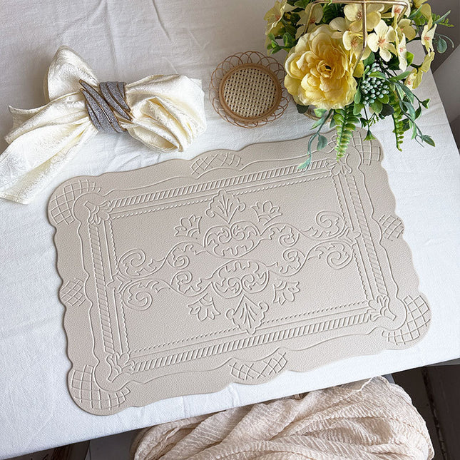 4 pcs Decorative Faux Leather Placemats - Unique Shape, Beautiful Packaging (Beige).