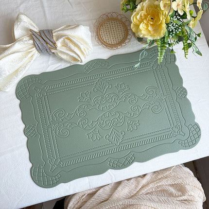 4 pcs Decorative Faux Leather Placemats - Unique Shape, Beautiful Packaging (Bean green).