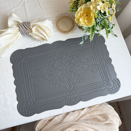 4 pcs Decorative Faux Leather Placemats - Unique Shape, Beautiful Packaging (Dark gray).