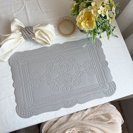4 pcs Decorative Faux Leather Placemats - Unique Shape, Beautiful Packaging (Light gray).