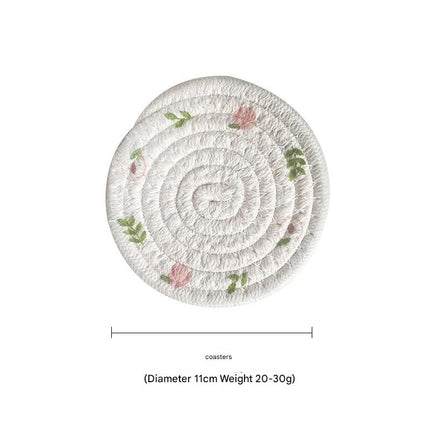 (Peach) Cotton Rope Woven Placemats - Set of 5, 11cm Diameter Heat Resistant Kitchen Decor.