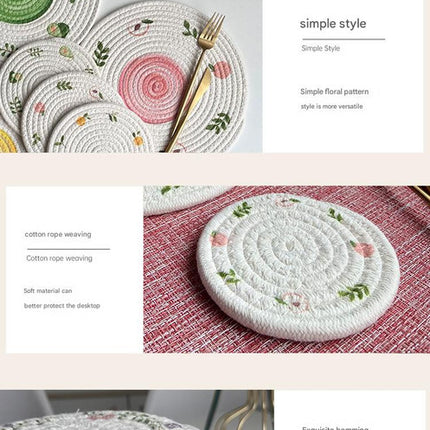 (Peach) Cotton Rope Woven Placemats - Set of 5, 11cm Diameter Heat Resistant Kitchen Decor.