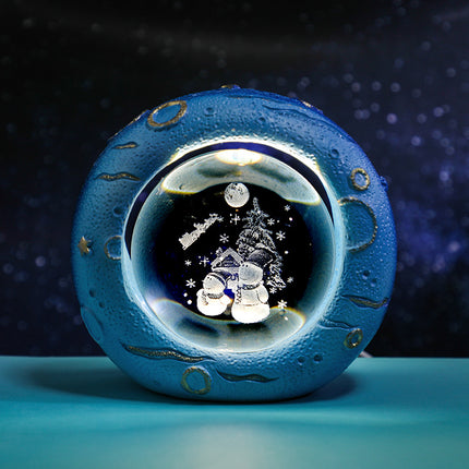 Celestial Ring LED Crystal Ball Lamp - 3D Engraving, Unique Gift (Christmas Snowman).