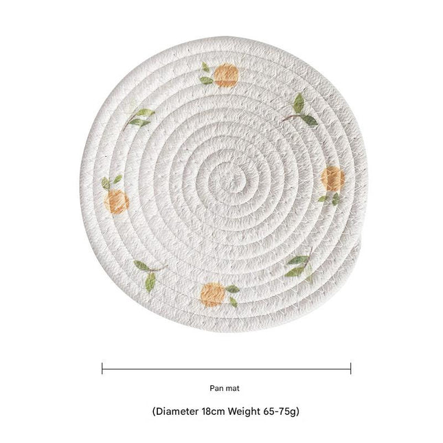 (Lemon) Cotton Rope Woven Placemats - Set of 5, 18cm Diameter Heat Resistant Kitchen Decor.