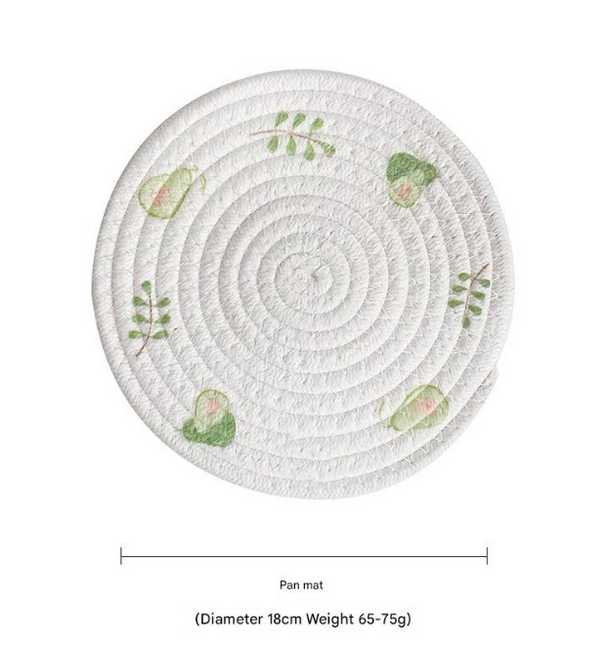 (Avocado) Cotton Rope Woven Placemats - Set of 5, 18cm Diameter Heat Resistant Kitchen Decor.