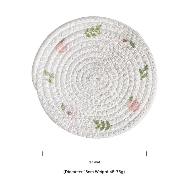(Peach) Cotton Rope Woven Placemats - Set of 5, 18cm Diameter Heat Resistant Kitchen Decor.