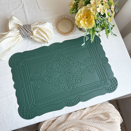 4 pcs Decorative Faux Leather Placemats - Unique Shape, Beautiful Packaging (Dark green).