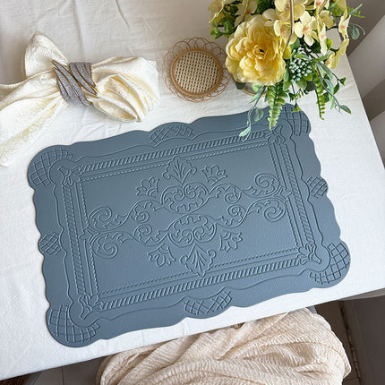 4 pcs Decorative Faux Leather Placemats - Unique Shape, Beautiful Packaging (Light blue).