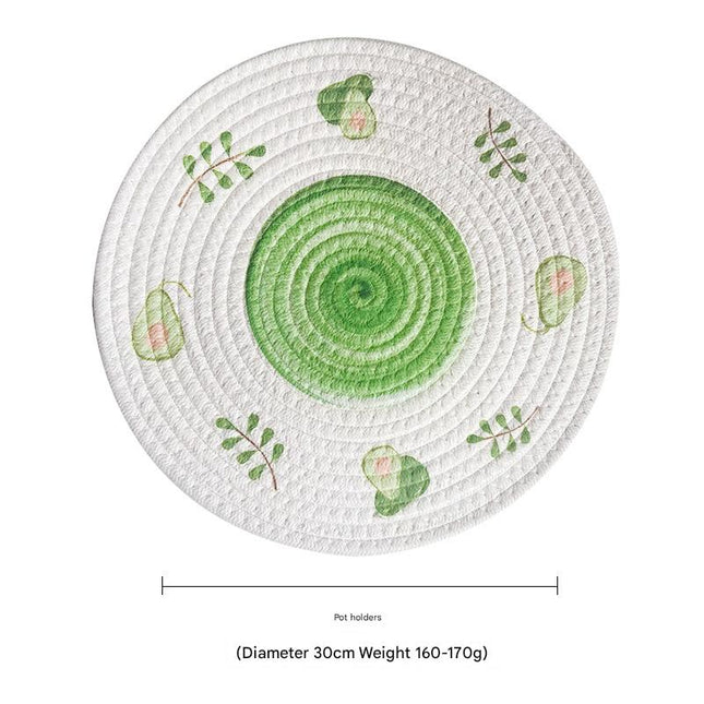 (Avocado) Cotton Rope Woven Placemats - Set of 3, 30cm Diameter Heat Resistant Kitchen Decor.
