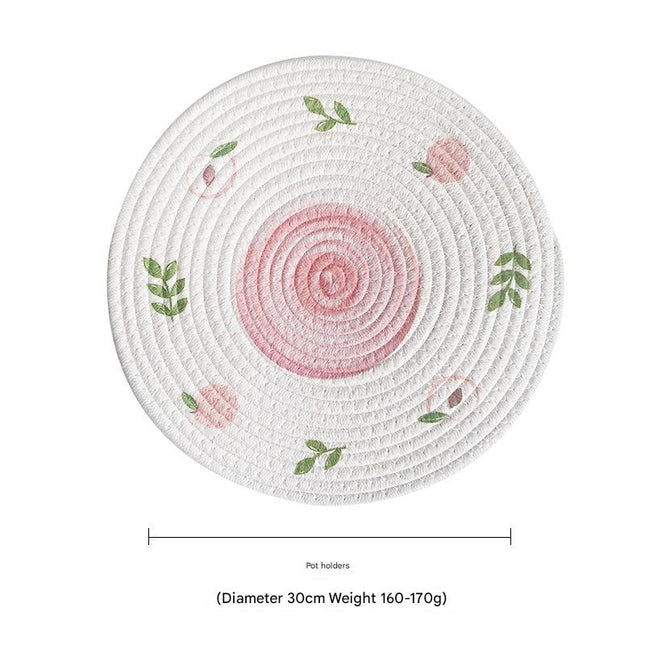 (Peach) Cotton Rope Woven Placemats - Set of 3, 30cm Diameter Heat Resistant Kitchen Decor.