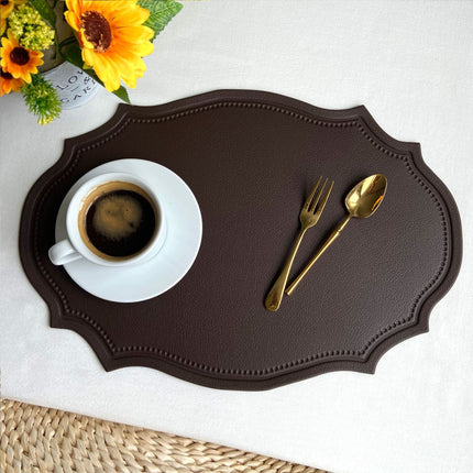 4 pcs Retro Faux Leather Placemat - Waterproof & Oil-Proof Dining Table Mat (Coffee).