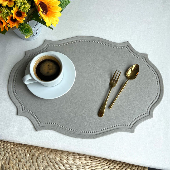 4 pcs Retro Faux Leather Placemat - Waterproof & Oil-Proof Dining Table Mat (Light grey).