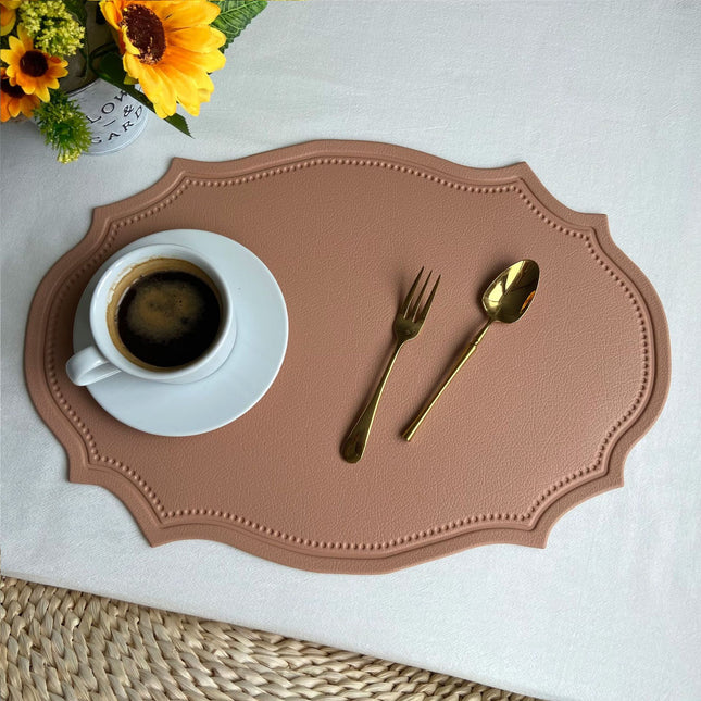 4 pcs Retro Faux Leather Placemat - Waterproof & Oil-Proof Dining Table Mat (Pink).