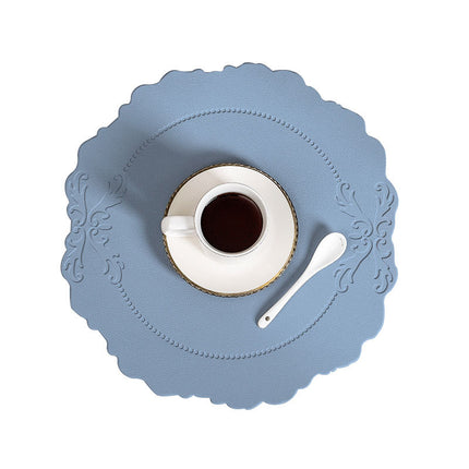 4 pcs Retro Faux Leather Placemat - Waterproof & Oil-Proof Dining Table Mat (Light blue).