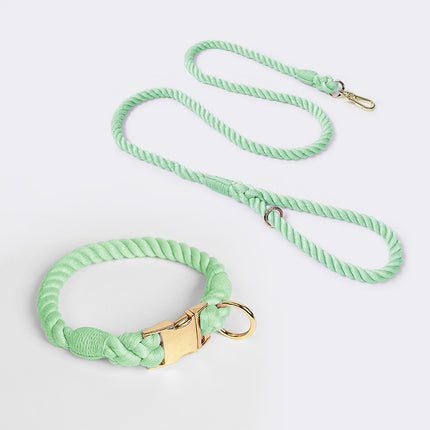 Handmade Rope Dog Collar and Leash Set - Colorful Woven Cotton Cotton (Mint green - Size M).