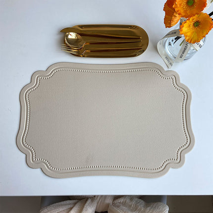 4 pcs Retro Faux Leather Placemat - Waterproof & Oil-Proof Dining Table Mat (Beige).