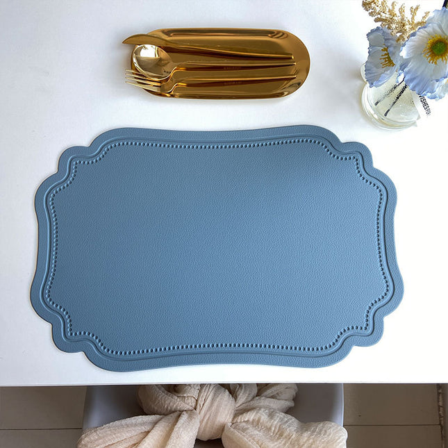 4 pcs Retro Faux Leather Placemat - Waterproof & Oil-Proof Dining Table Mat (Light blue).