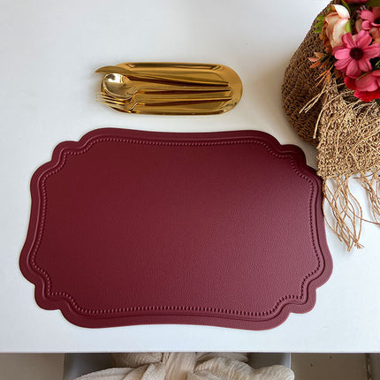 4 pcs Retro Faux Leather Placemat - Waterproof & Oil-Proof Dining Table Mat (Wine red).