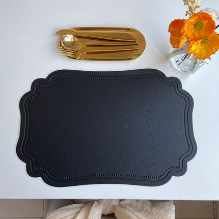 4 pcs Retro Faux Leather Placemat - Waterproof & Oil-Proof Dining Table Mat (Black).