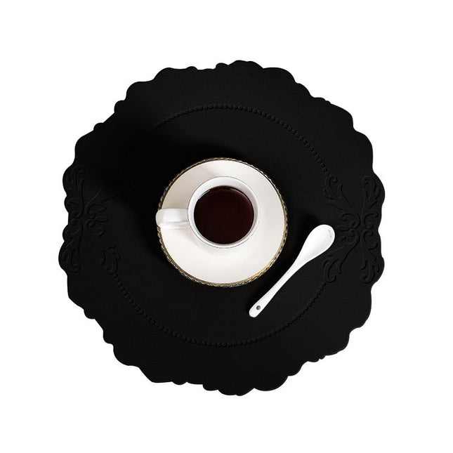 4 pcs Retro Faux Leather Placemat - Waterproof & Oil-Proof Dining Table Mat (Black).