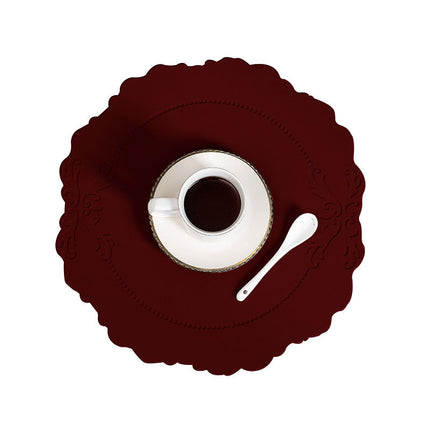 4 pcs Retro Faux Leather Placemat - Waterproof & Oil-Proof Dining Table Mat (Wine red).